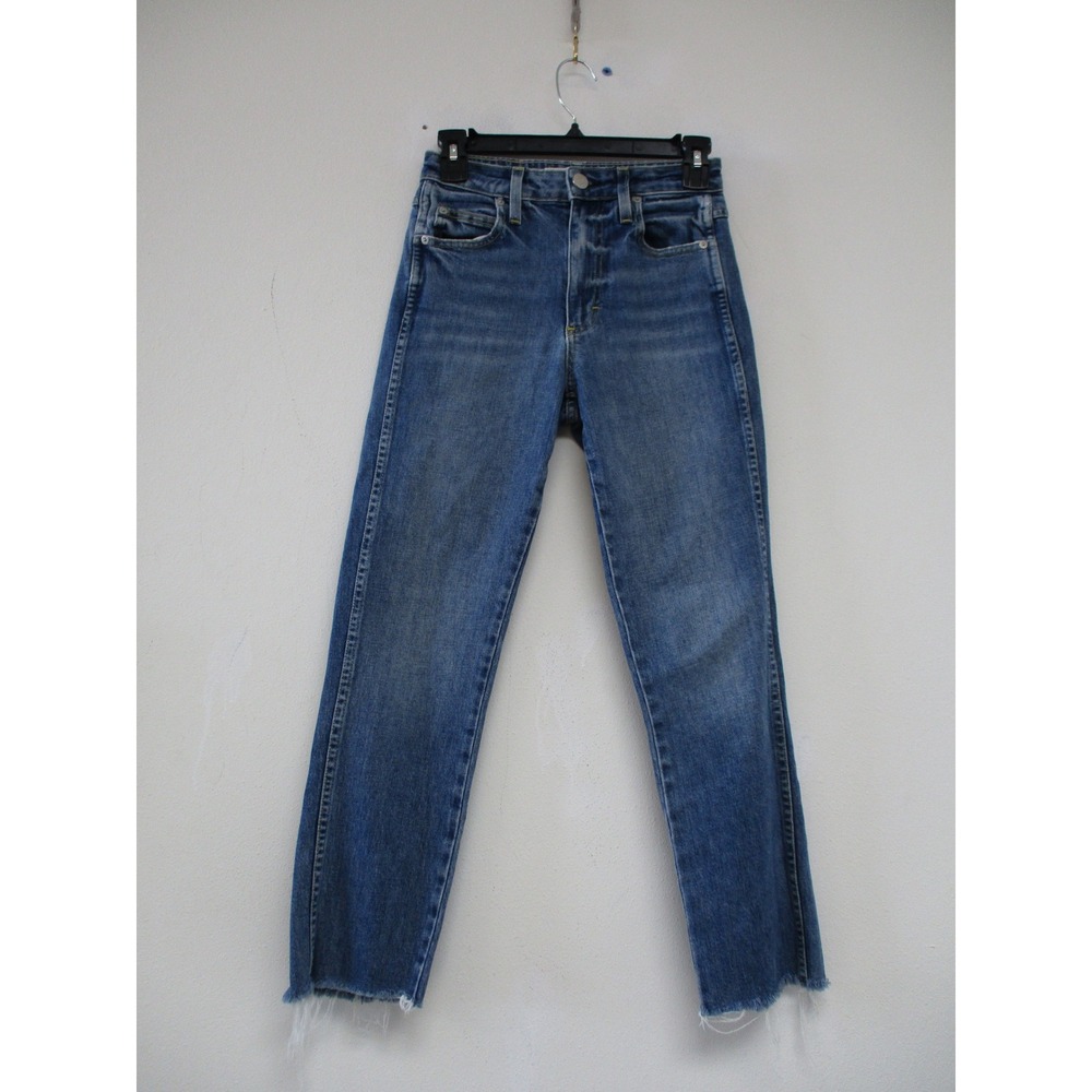 AMO Chloe Crop Jeans Women 24 Blue Kismet High Rise Raw Hem Made in USA